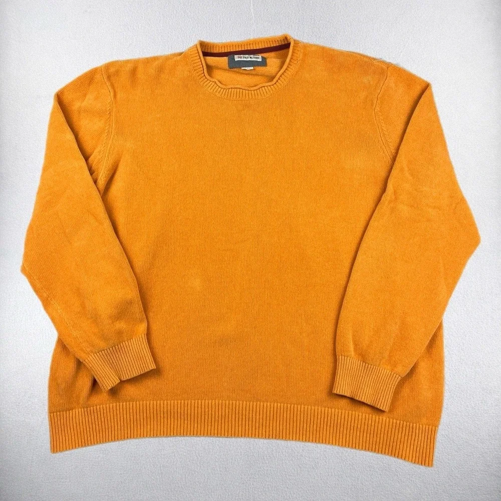 32 Bar Blues Sweater Mens XXL Orange Crew Neck Cotton Long Sleeve Knit